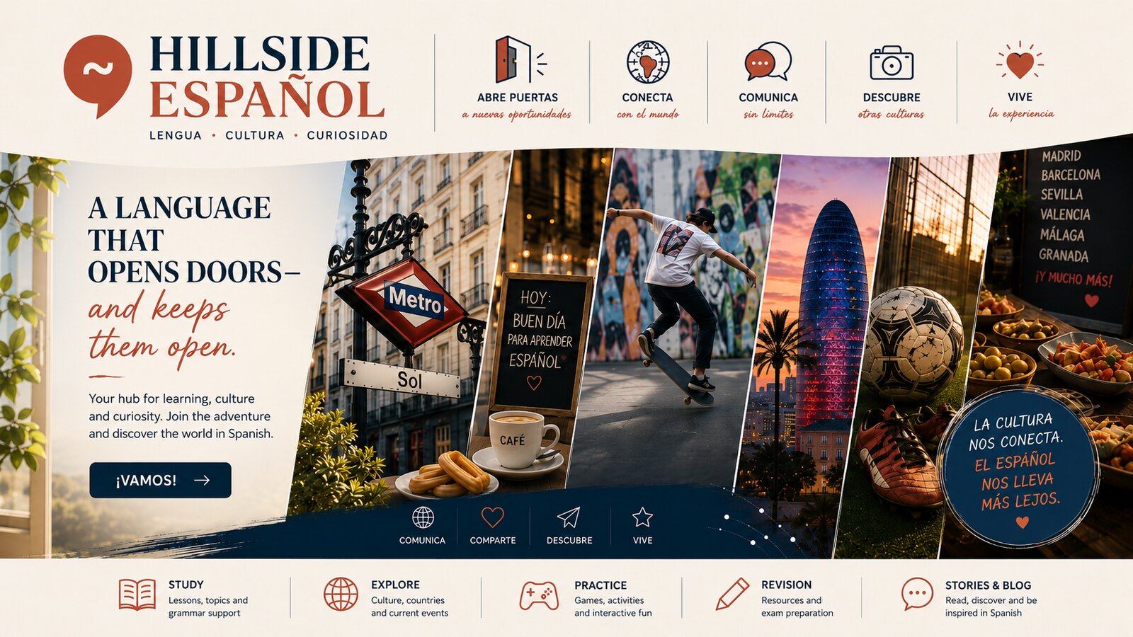 Hillside Español — a language that opens doors, and keeps them open. Lengua, cultura, curiosidad.
