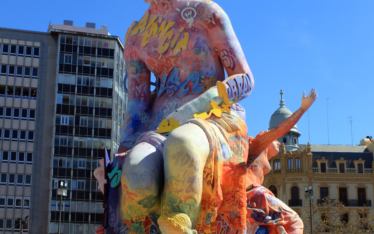 A giant falla sculpture in Valencia during Las Fallas
